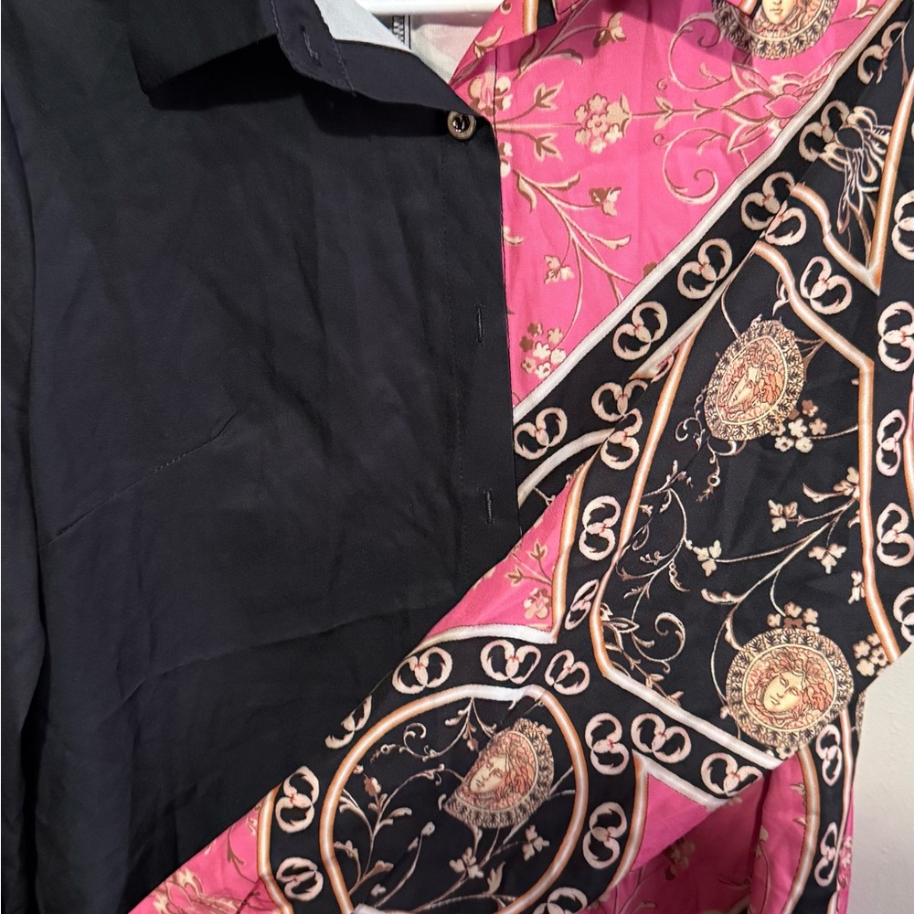 Versace Pink and Black Patterned Scarf